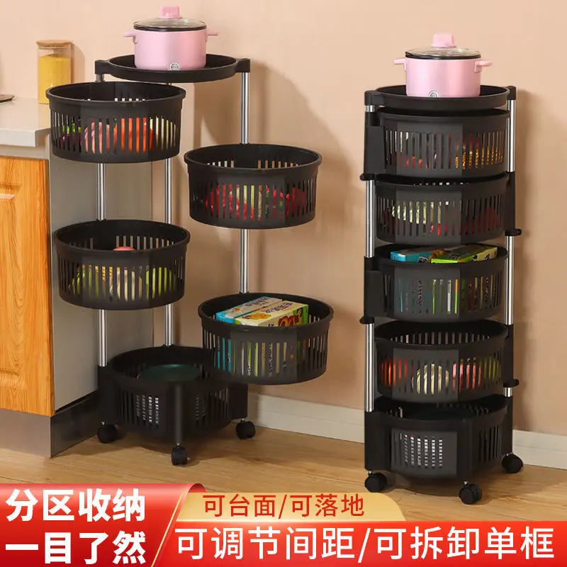 

Organizer Kitchen Rack Free Installation of Household Multi-layer Rotatable Floor Fruit Vegetable Storage Sundries Storage Shelf