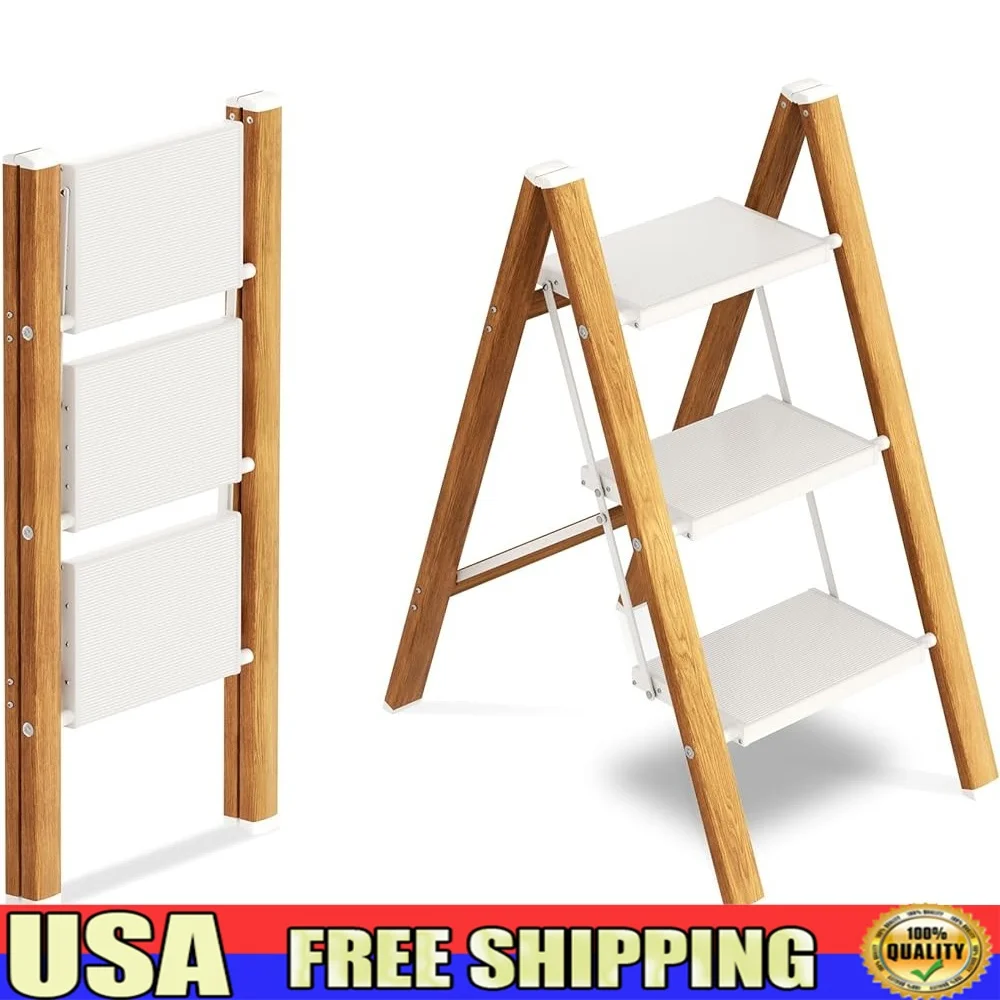 Escalera plegable de 3 escalones, taburete plegable portátil ligero de aluminio, Pedal ancho antideslizante, fácil almacenamiento, capacidad de 330 libras para uso doméstico