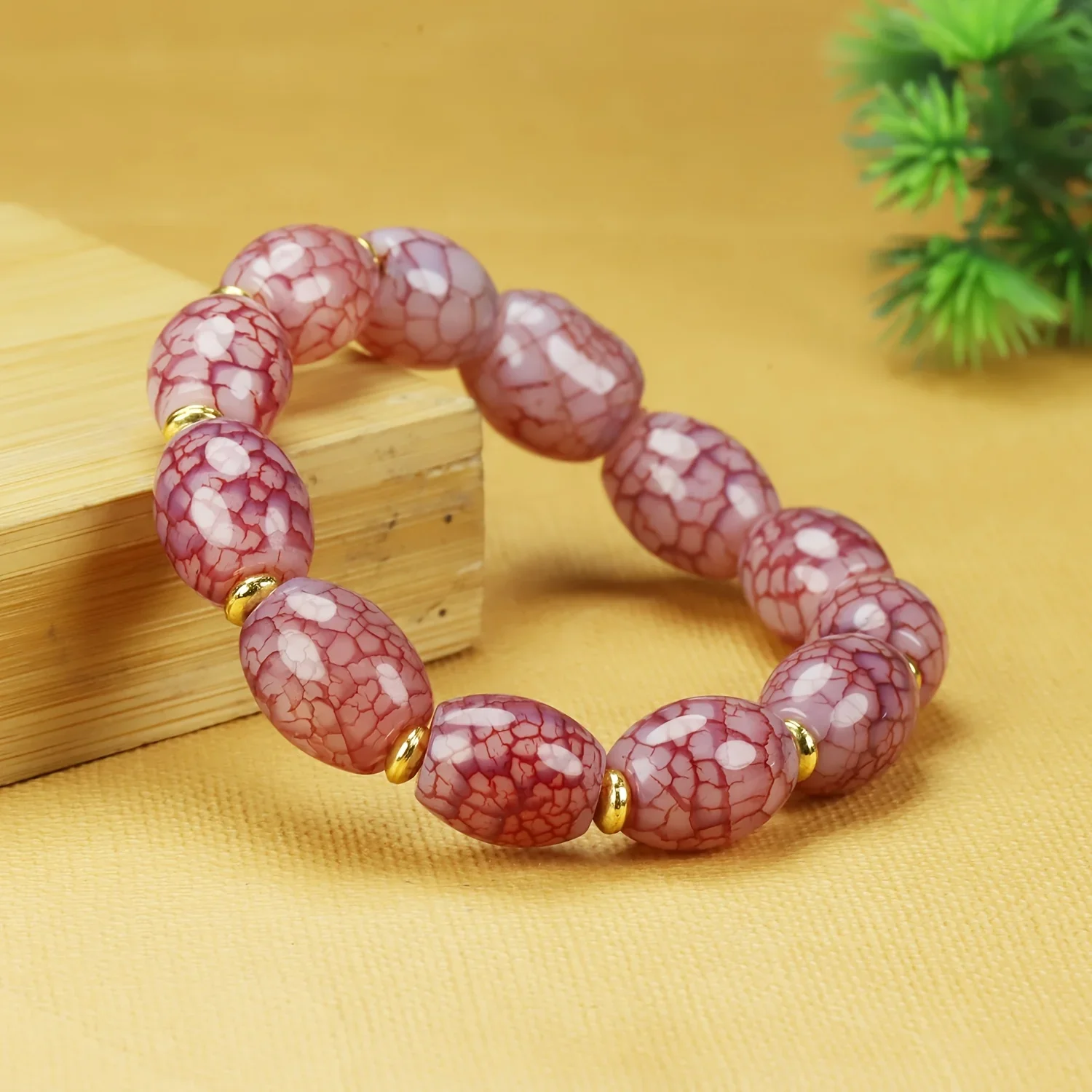 Pink and Purple Agate Crack Bracelet Daily Wear Versatile Jewelry Men and Women The Same Style