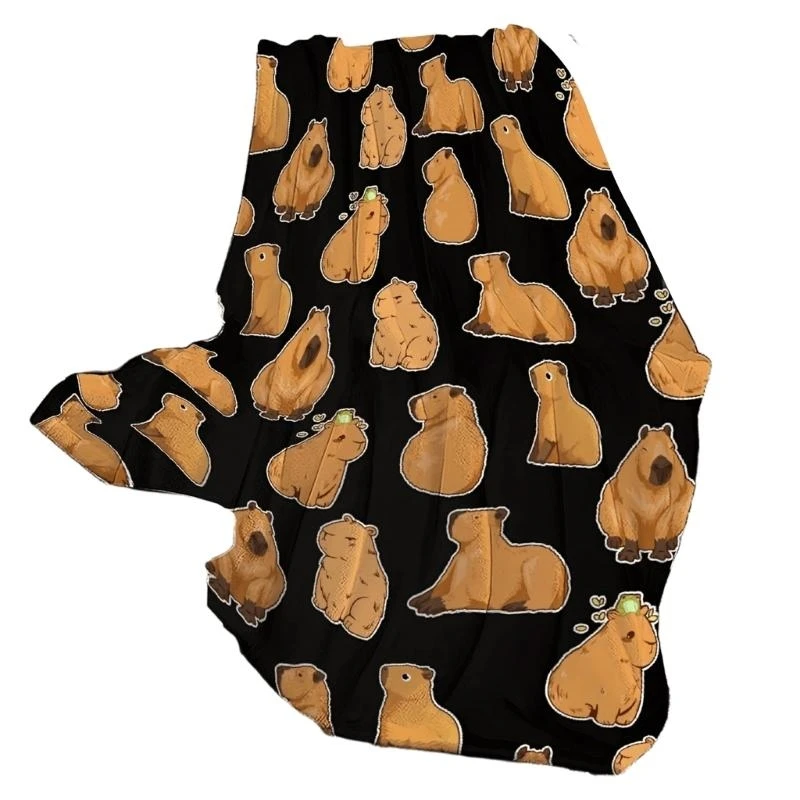 LX0C Boppette flanella morbida Coperte invernali calde per letto Capybaras Print Posuto Trova divano Copertura da letto