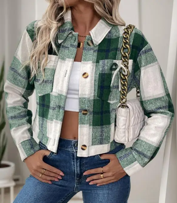 Veste ample à col rabattu pour femme, nouvelle mode décontractée, Style rétro, chemise à carreaux, automne/hiver 2025