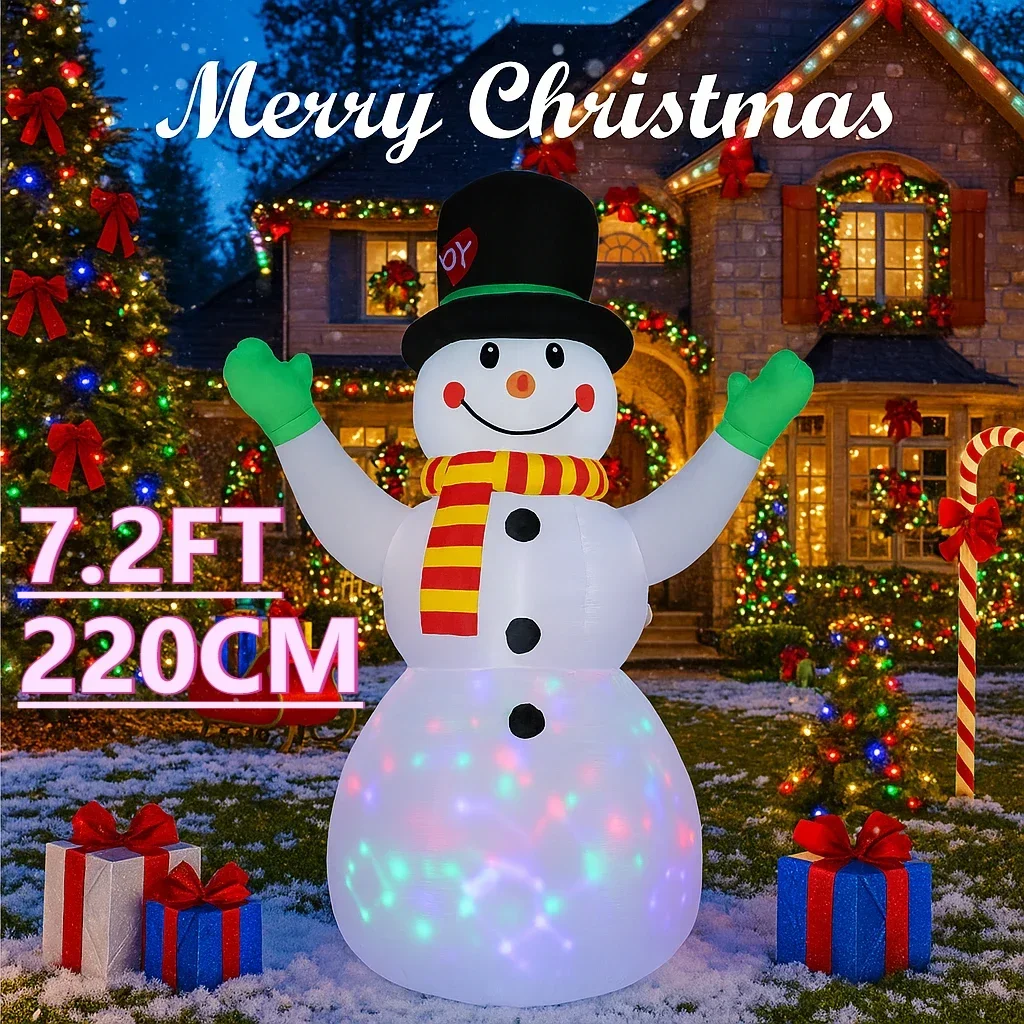 7.2FT LED Inflatable Xmas Yard Decor Snowman Christmas Home Decoration Ornament Festive Toy Christmas Supplies Holiday Gift