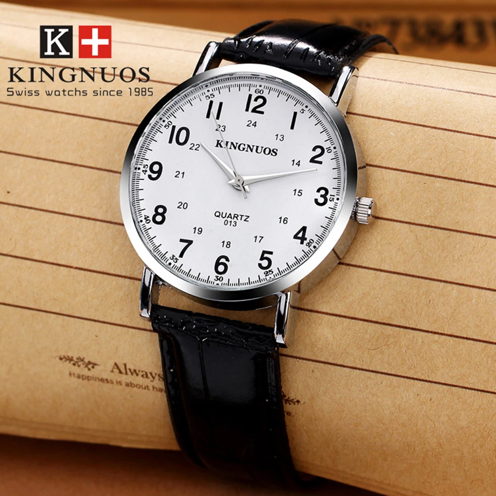 2023 KINGNUOS Top Selling Fashion Casual Leather Quartz Wrist Watch for Men 38mm Alloy Case Life Waterproof Watches for Lovers