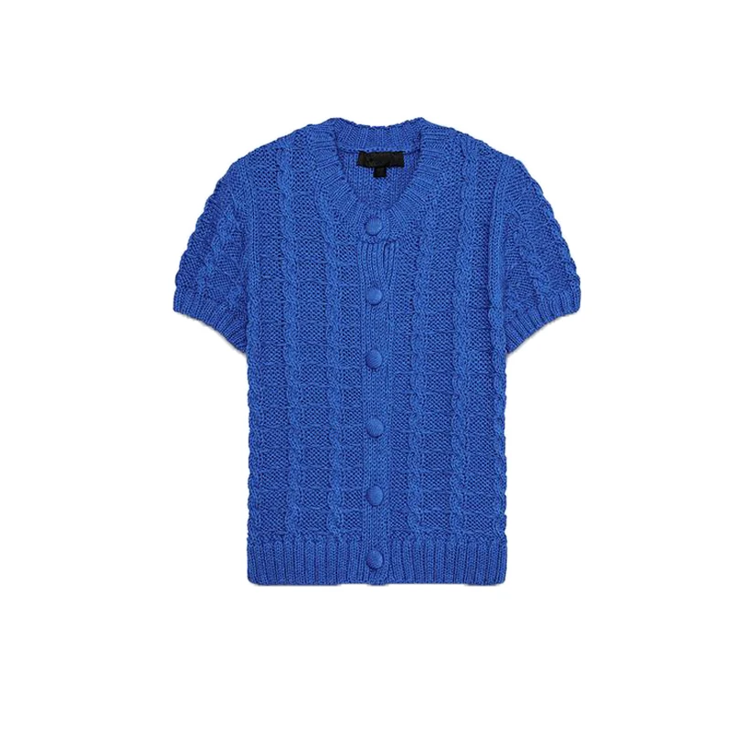 

Весенне-летний женский вязаный топ на пуговицах, круглый кардиган Ne ort Sve Emed из полиэстера с открытым волокном