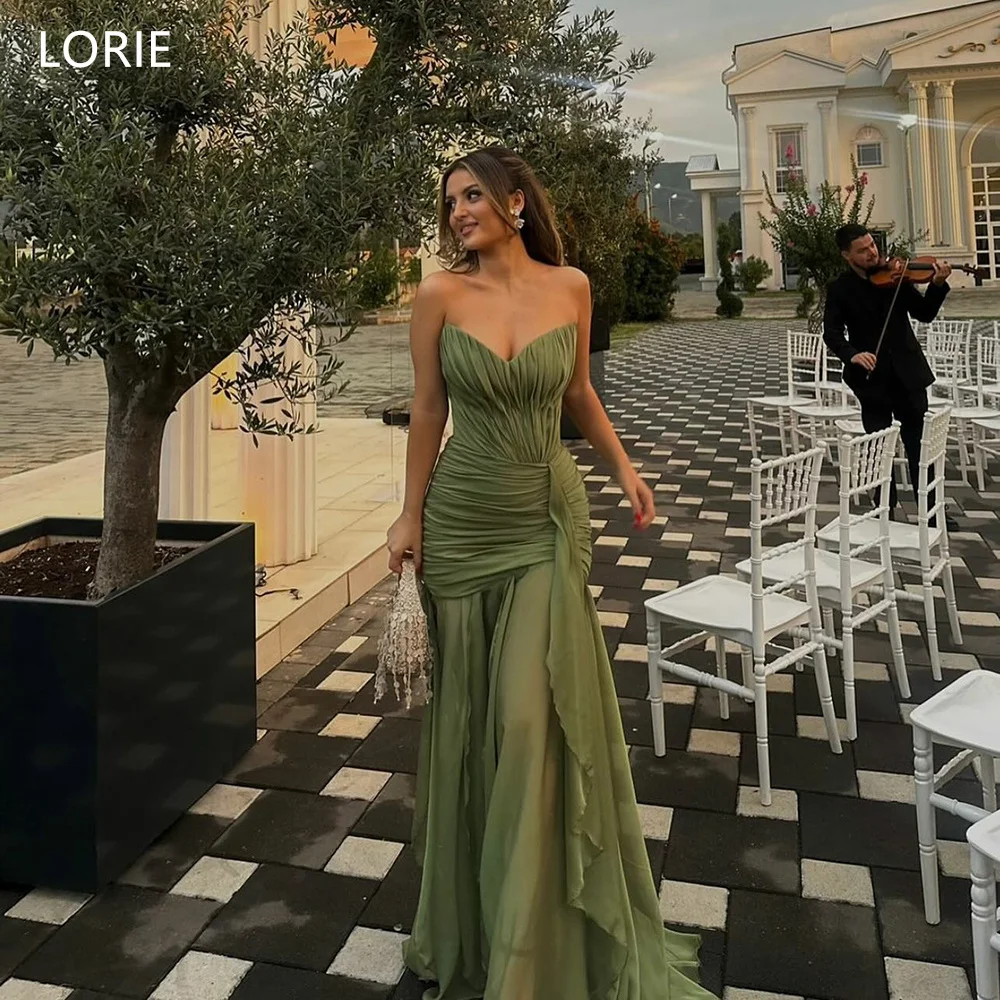 

LORIE Chic Chiffon Evening Dresses Strapless Sleesveless Pleated Party Dress Lace-up A-Line Floor-Length Prom Gowns Customized