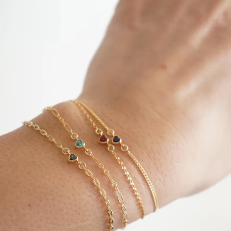 14k Gold Filled Tiny Birthstone Heart Bracelet Personalized Birthstone Bracelet Couple Designer Jewelry Anniversary Gift - Detail 1