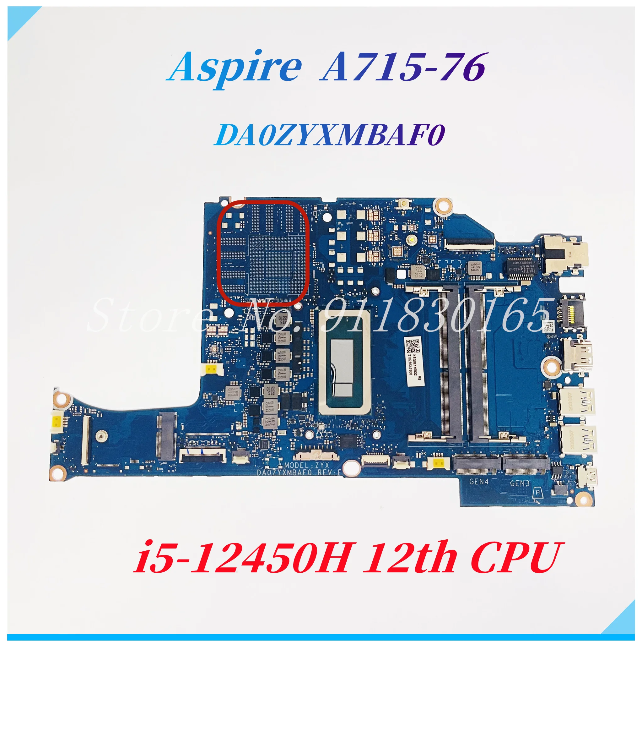 For Acer Aspire A715-76 A715-76G ZYX Laptop Motherboard DA0ZYXMBAF0 DA0ZYXMBAE0 Mainboard With i5-12450H/i7-12700H CPU UMA DDR4