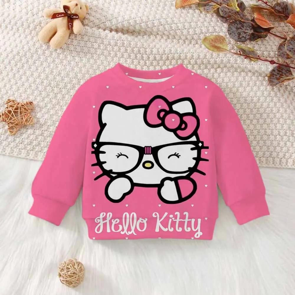 

2024 классическая детская толстовка с капюшоном «Hello Kitty», осенне-зимняя модная толстовка с японским аниме для девочек, милая весенняя толстовка с капюшоном для девочек 3-16 лет