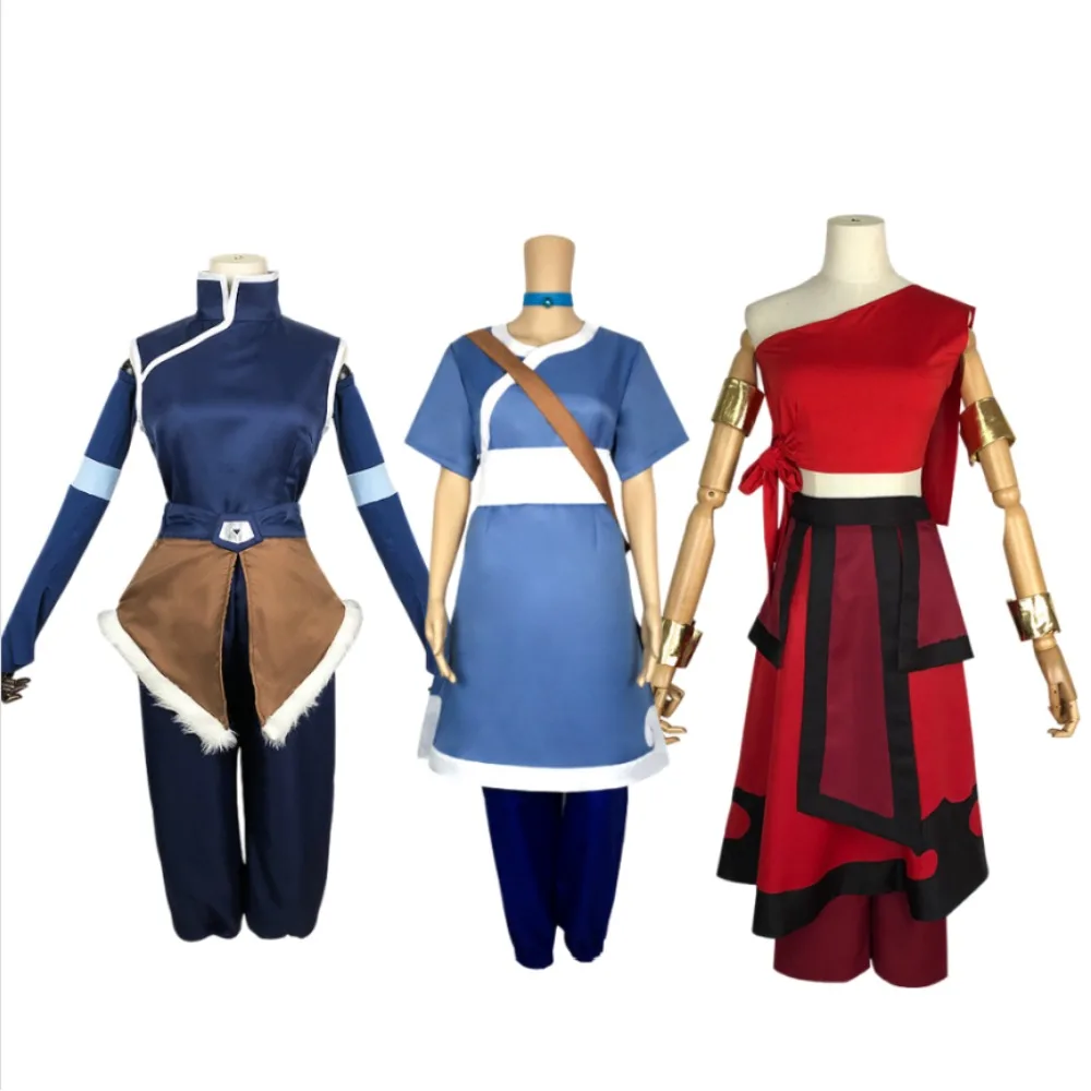 

Katara Korra Cosplay Costume Red Blue Set Jacket Coat Adult Men Women Halloween Comic Con Carnival Stage Performance Outfit