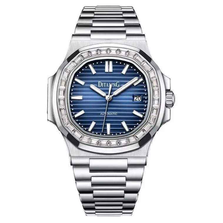 DITALING Men Automatic Watch 42.5mm Luxury Mechanical Wristwatch Waterproof Sapphire Mirror Luminous Crystal Bezel