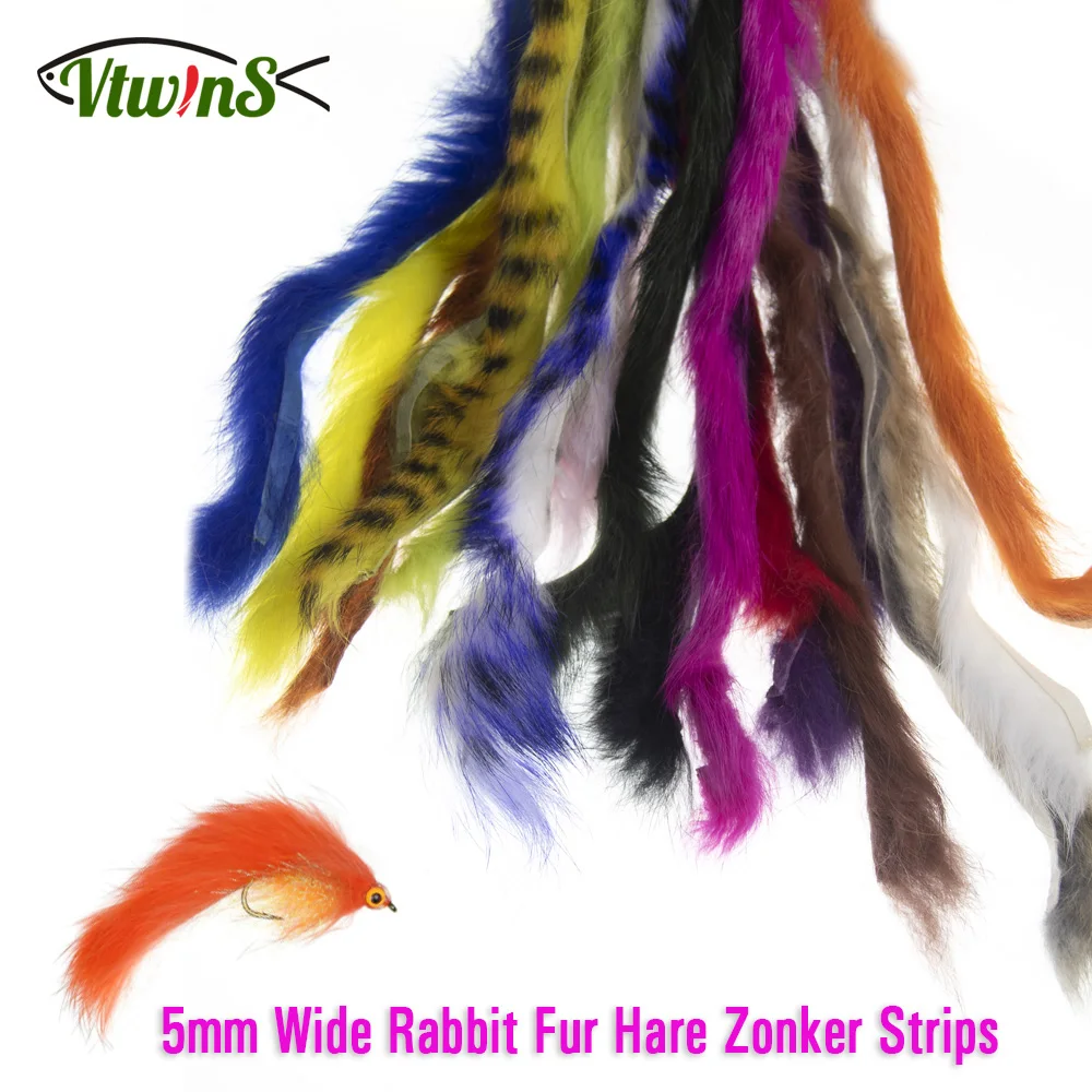 Vtwins 5mm Wide Rabbit Fur Hare Zonker Strips Barred Rabbit Zonker Strips for Fly Tying Material Streamer Pike Salmon Flies