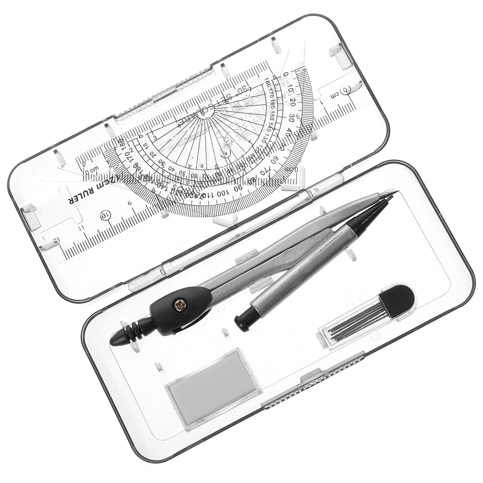 Geometria Desenho Tool Set com transferidor, Bulas, Divisor, Régua, Lápis, Chumbo, Borracha