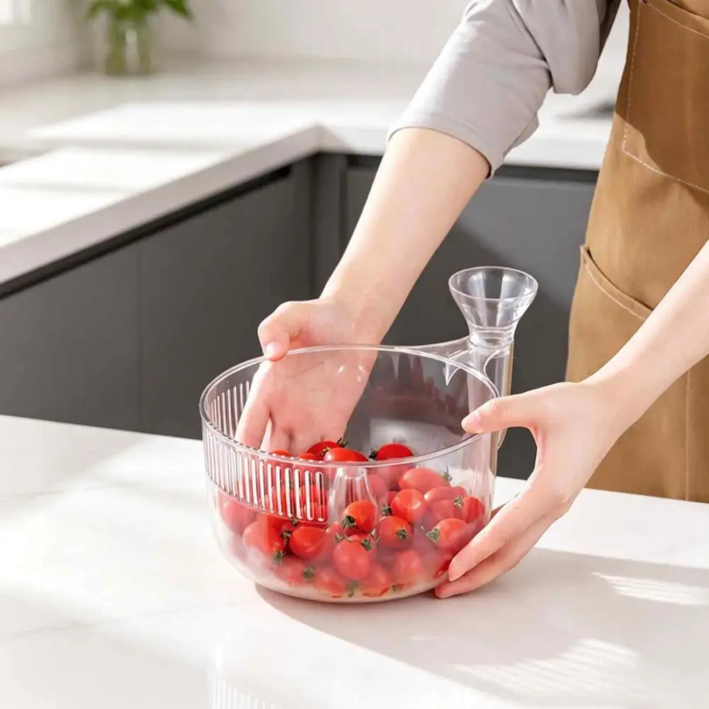 Food Grade Plastic Sieve Self-rinsing Berry Washing Bowl with Side Drain Spout Spiral Container Plastic Fruit for Kitchen