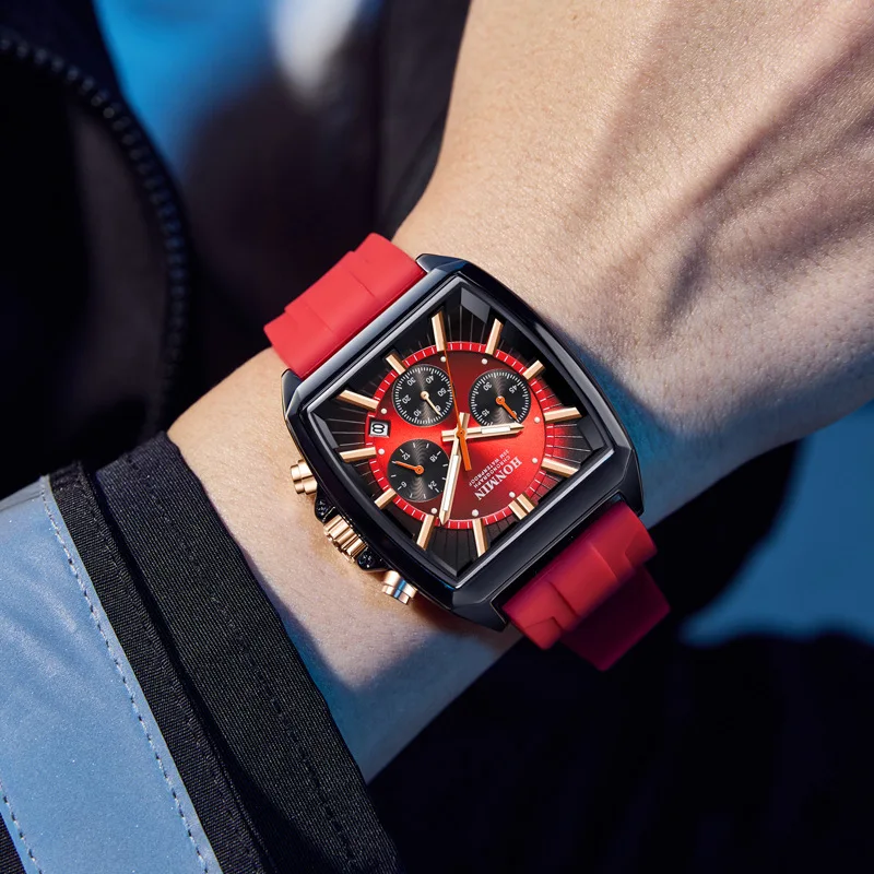 New Square Men's Watch 6-Pin Chronograph Multi-Function Men's Watch Casual Belt Quartz Watch Men's