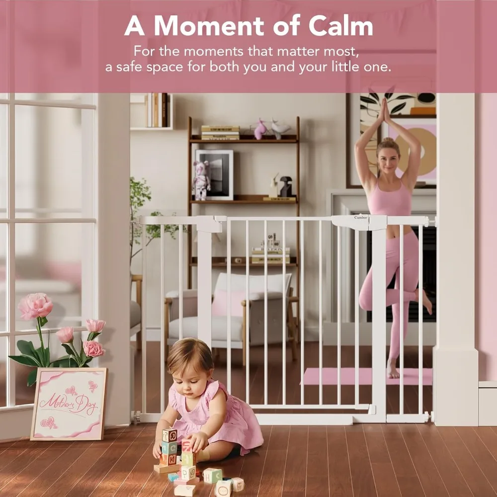 

29.7-46" Baby Gate for Stairs, Toddler Safety Essentials for The House, Auto Close Dog Gate for Doorways, White