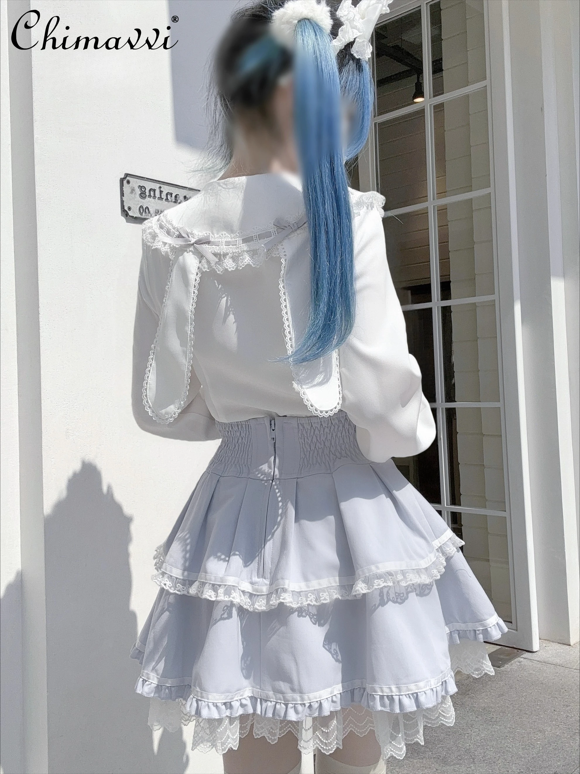 Original Japanese Style Mine Series Bow Lace Long Sleeve Shirt Mass-Produced Cute Bunny Ears Sweet Girl Lolita Shirt Blouse