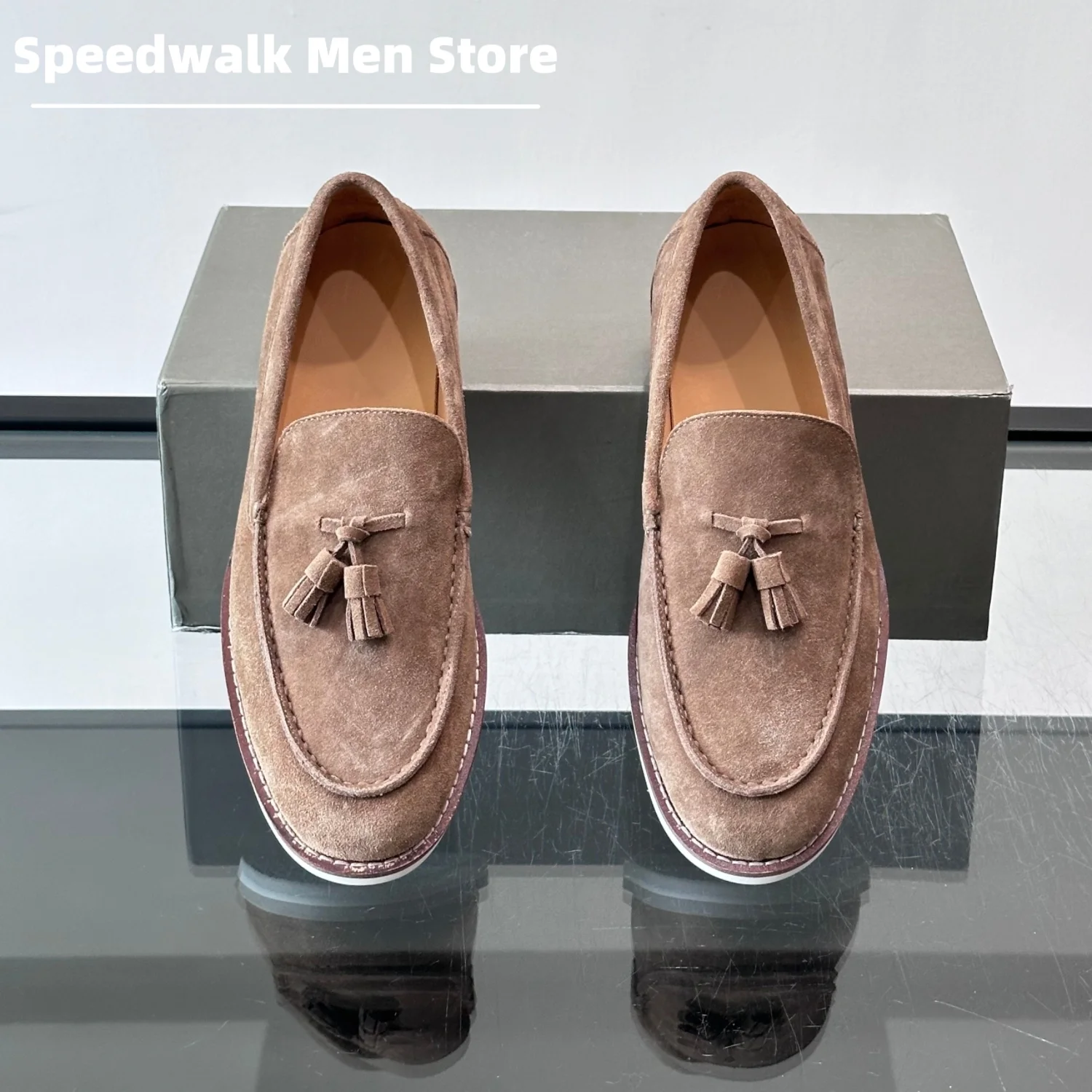 Men Premium All-season Suede Leather Tassel Loafers Slip On Cushioned Sole Vintage British Style Office Daily Casual Dress Shoes