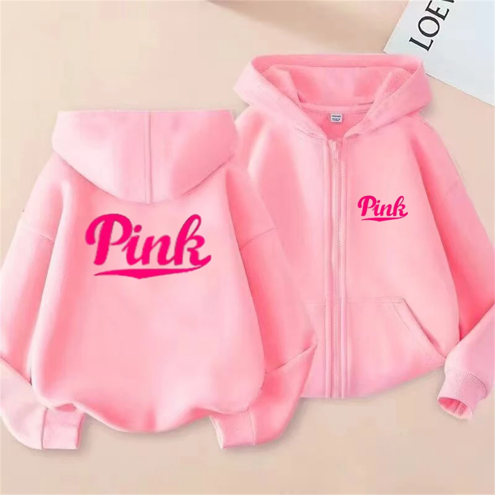 

Children's Top Zippering Hoodies Pink letter print Girls Boy age 3-12 Coat Casual Toddle Sweatshirr Hood autumn clothing
