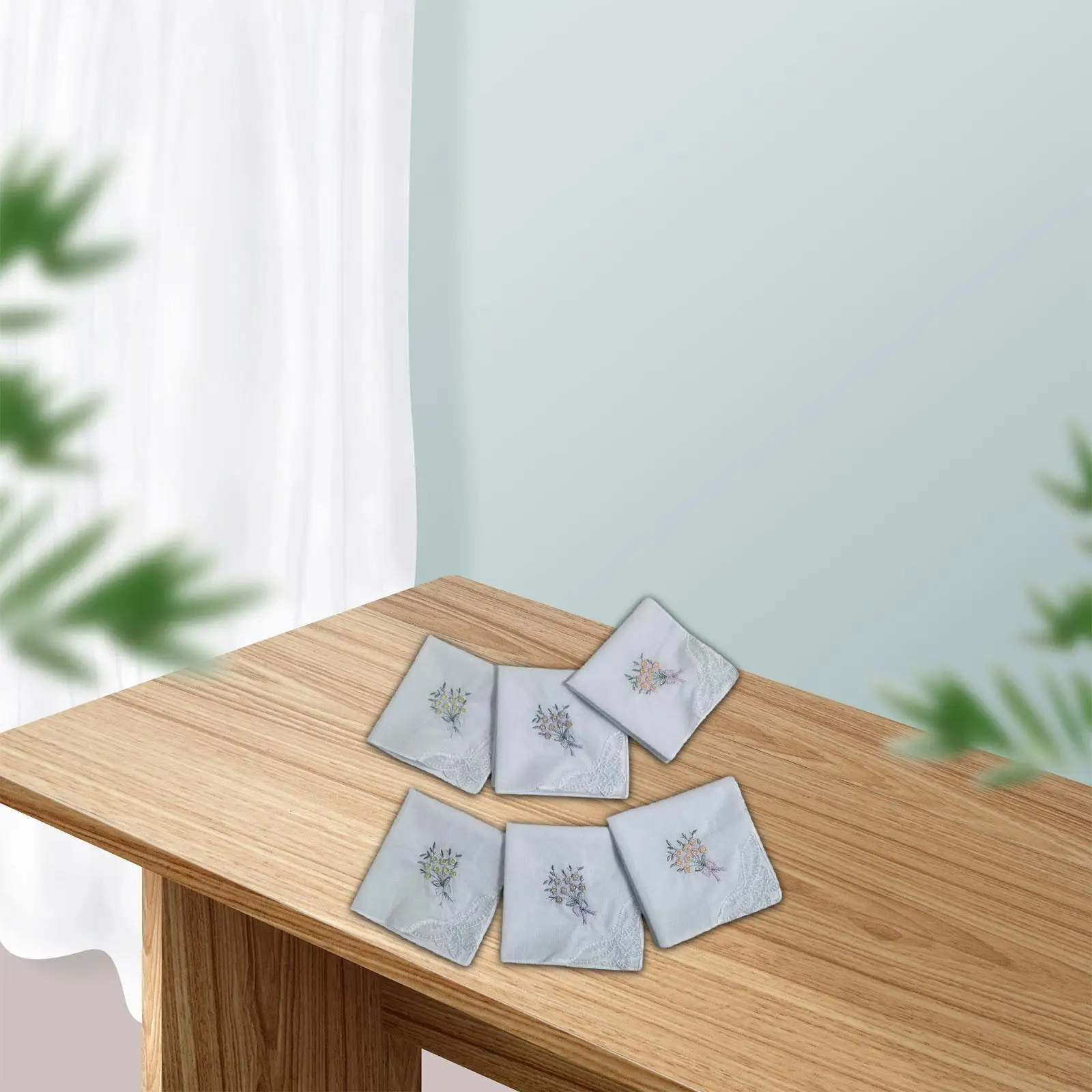 6Pcs Embroidered Cotton Handkerchiefs Soft Flower Hankies for Wedding Party