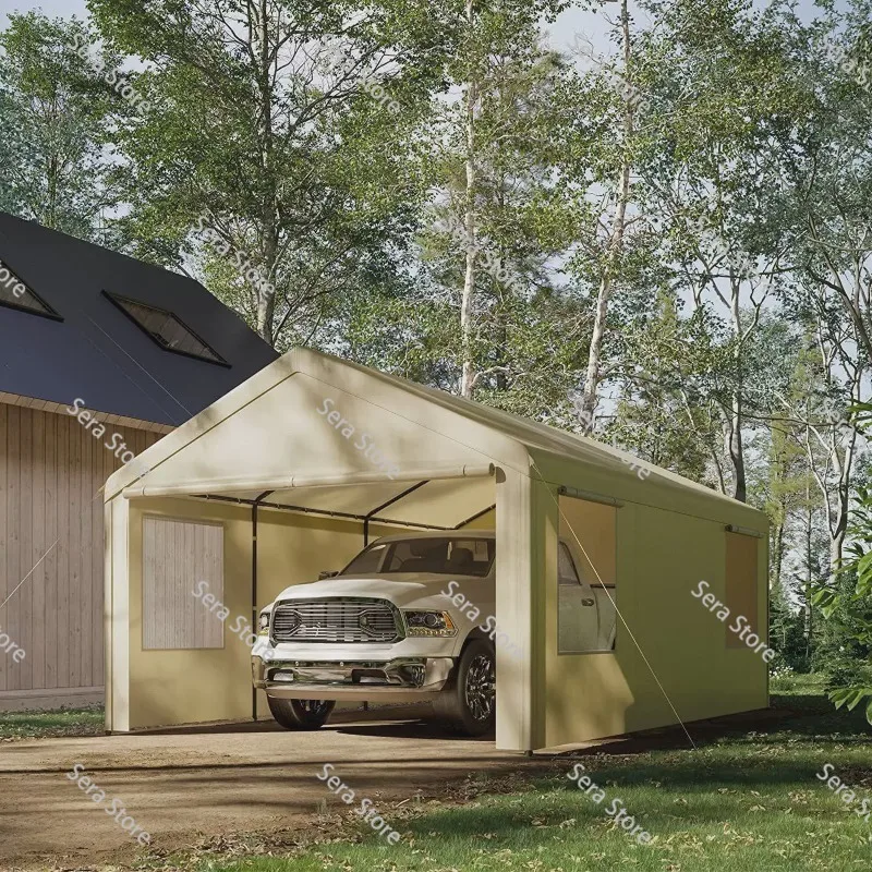 12x20 ft Carport, Heavy Duty Carport with Roll-up Windows, Portable Garage with Removable Sidewalls & Doors, Car Canopy