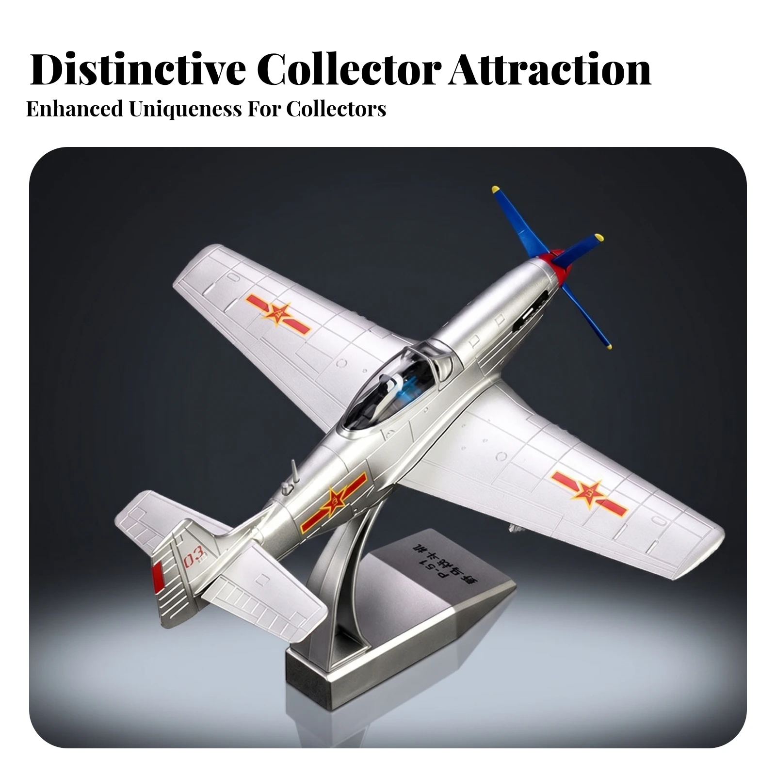 P-51 Mustang Fighter Model Four-Blade Propeller P-51 Mustang Model Fighter Airplane Ornament Silver-Toned Silver Home Decoration