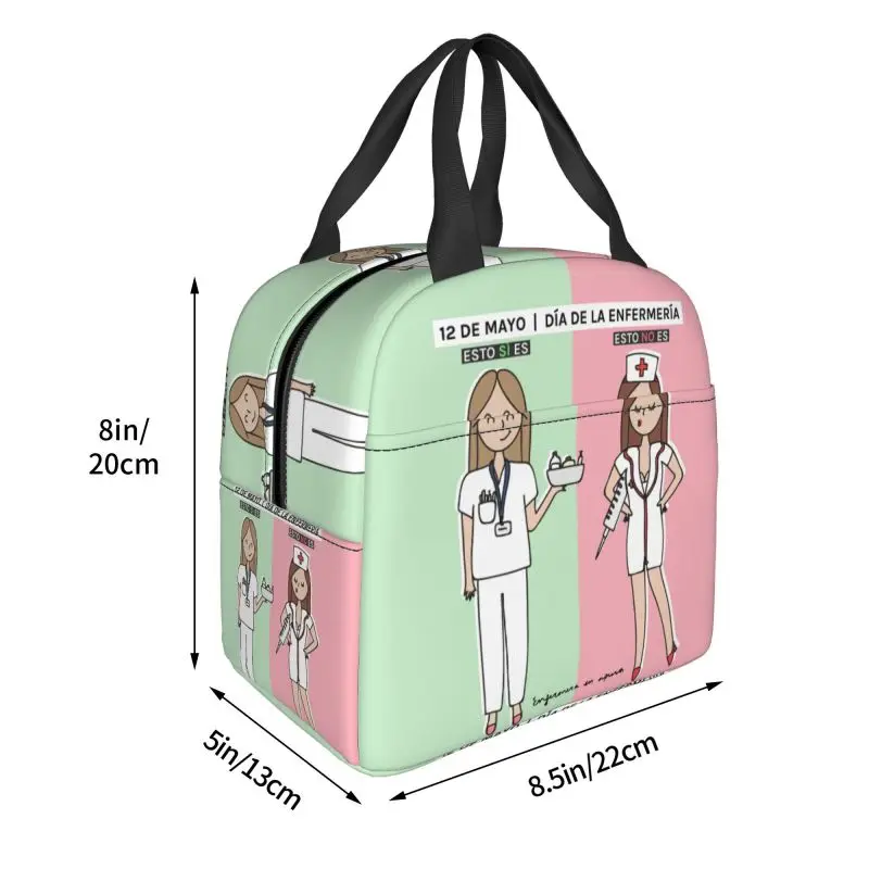 Enfermera En Apuros Cartoon Doctor Nurse Lunch Bag Cooler Warm Insulated Lunch Box for Kids School Work Food Picnic Tote Bags