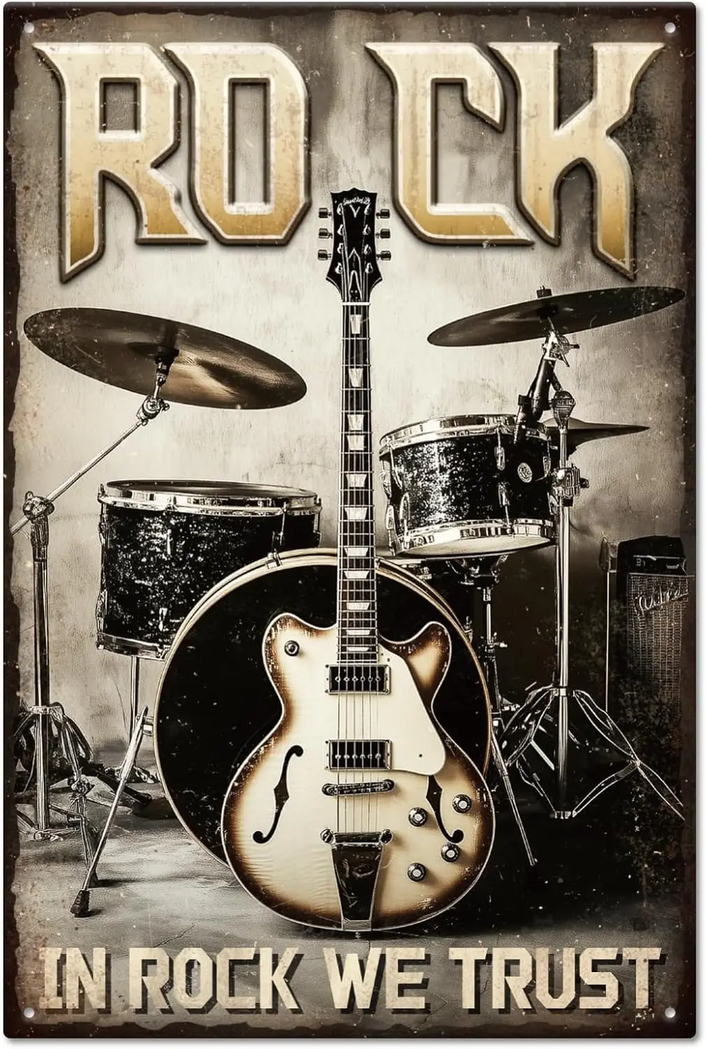 GLOBLELAND Vintage Musical Instrument Guitar Metal Sign 12x8 in 