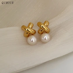Cute Imitation Pearl Metal Post Earrings For Women Fashion Jewelry Career Accessories Trendy New Elegant Style Fancy Gifts C1424