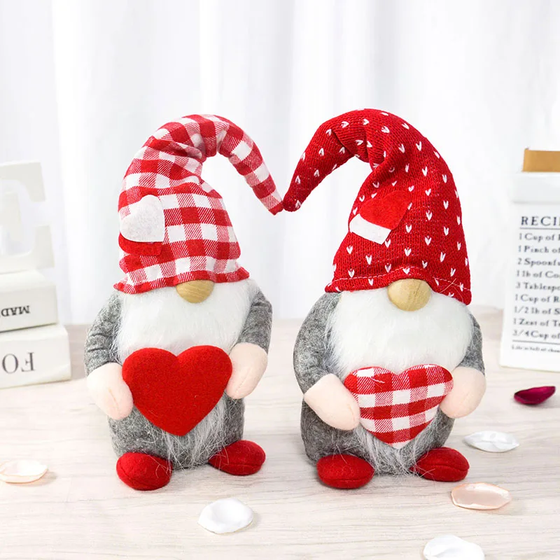 

Valentines Day Faceless Gnome Doll Red Love Heart Elf Plush Doll Desktop Ornaments for Home Wedding Party Decoration Xmas Gifts