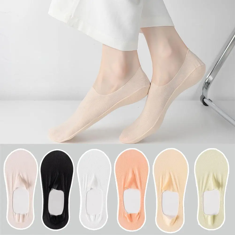 

1pairs Women Silicone Anti-slip Invisible Socks Ultra-thin Breathable Ice Silk Boat Socks For High Heels Shoes Pring And Summer