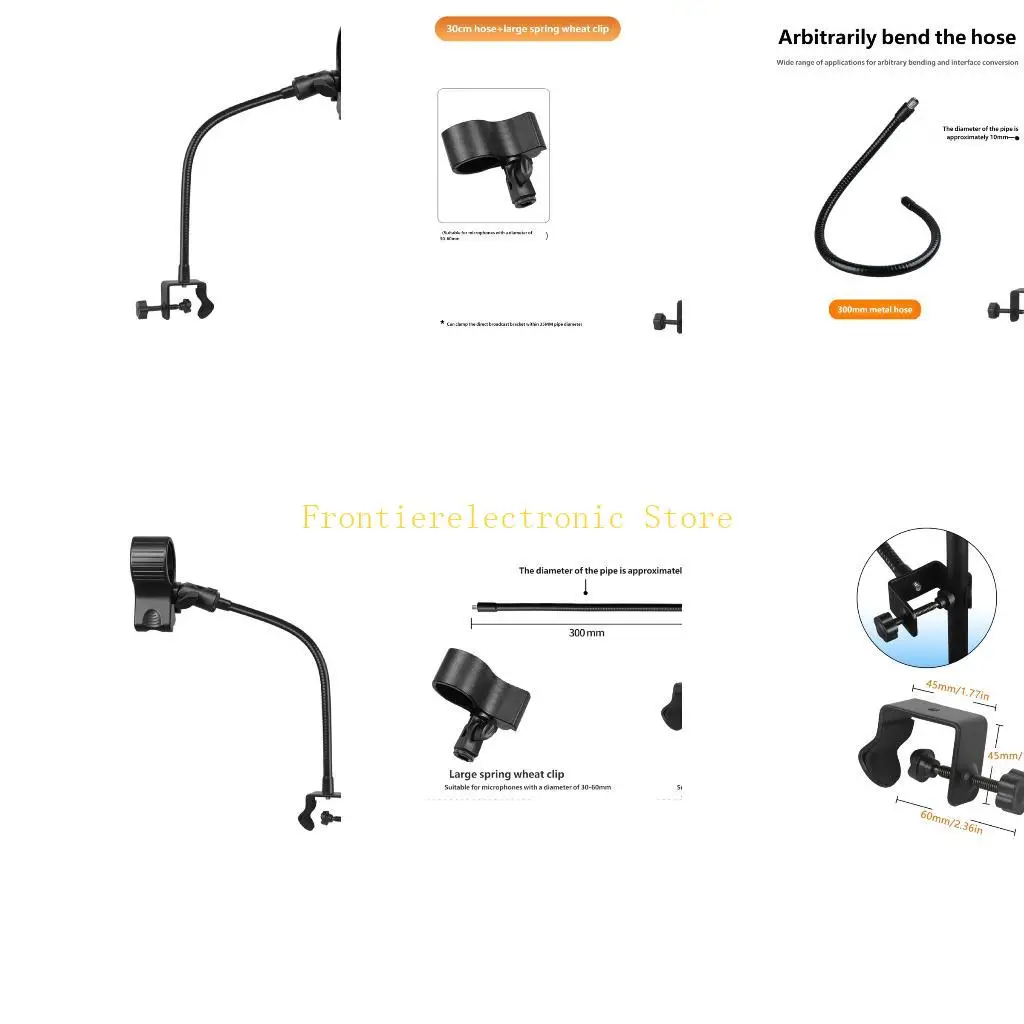 G8DB Adjustable Microphone Clamp Securedly Mount Arm 30cm Long Super Grip for Various Mounting Applications Devices