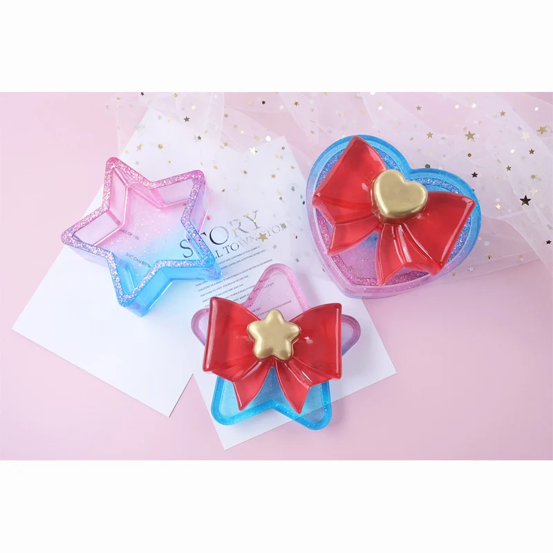 DIY Crystal Epoxy Resin Mold Star Bow Love Heart Shaped Storage Box Jewelry Box Container Mirror Silicone Mold For Resin