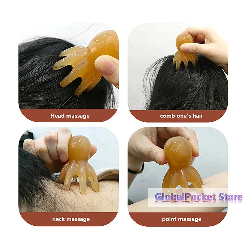 [TG823]2Pcs Resin Octopus Comb Head Massager Meridian Scraping Scalp Massage Acupuncture Spa Body Home Health Therapy Tool