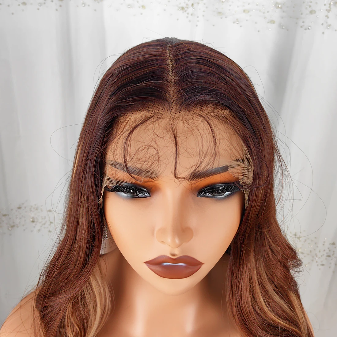 Perruque Lace Front Wig synthétique bouclée longue brune ombrée pour femme, perruques longues ondulées, avant en dentelle T, style naturel, degré de chaleur, utilisation 03, 13x4.5x1