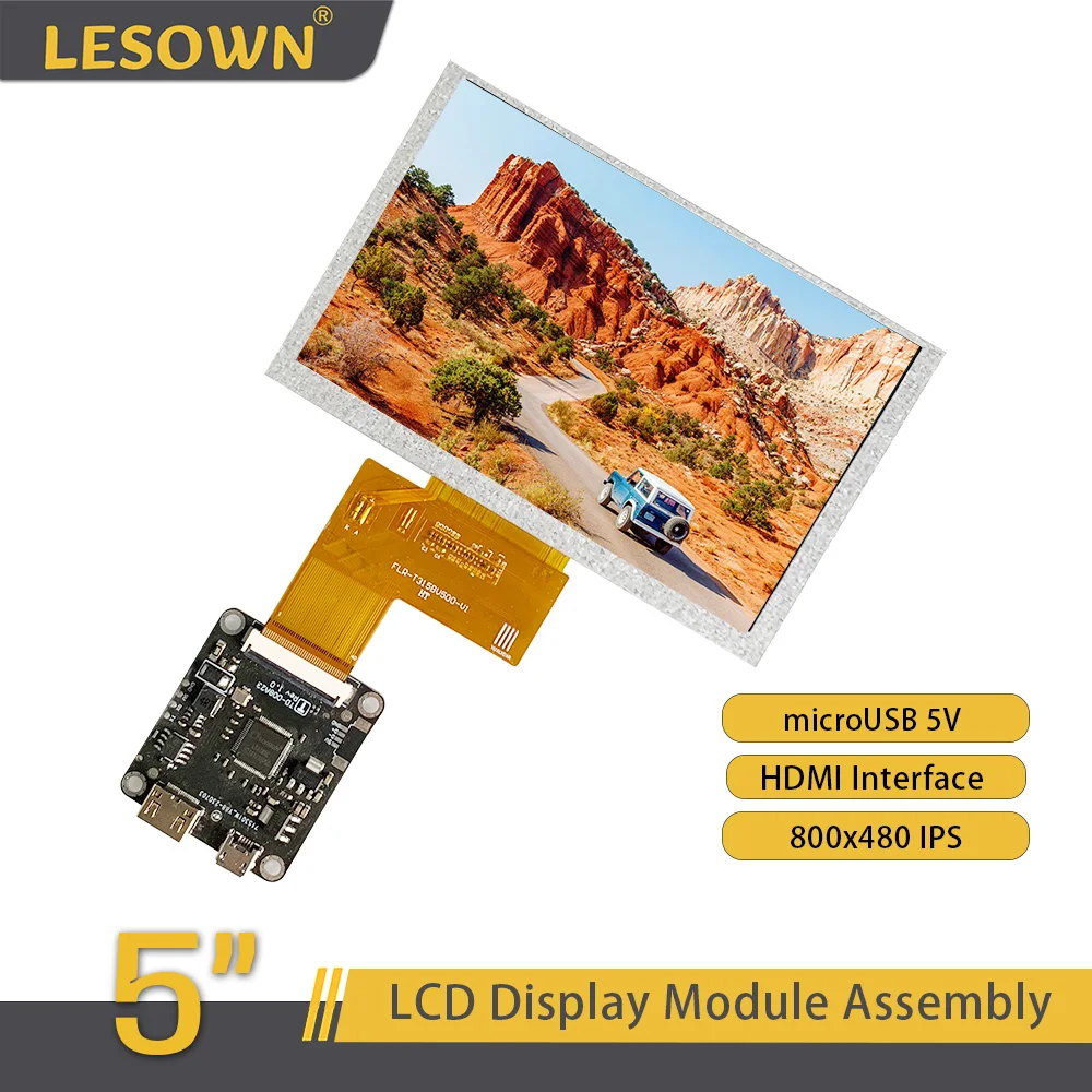 

LESOWN 5 inch 800x480 mini Screen Display LCD Module Driver Control Board Small Panel IPS HDMI USB Powered for Raspberry Pi PC