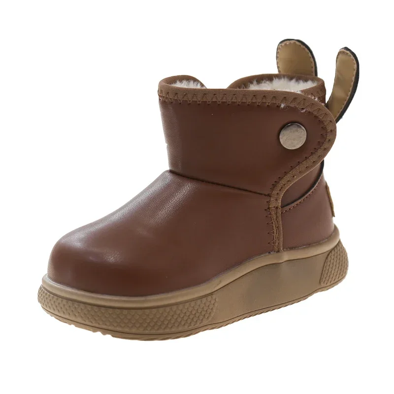 Kinder Snowboots Met Schattige Konijnenoren Meisjes Enkellaarsjes Antislip 2024 Winter Nieuwe Mode Kinderen Warme Korte Laarzen Effen Kleur