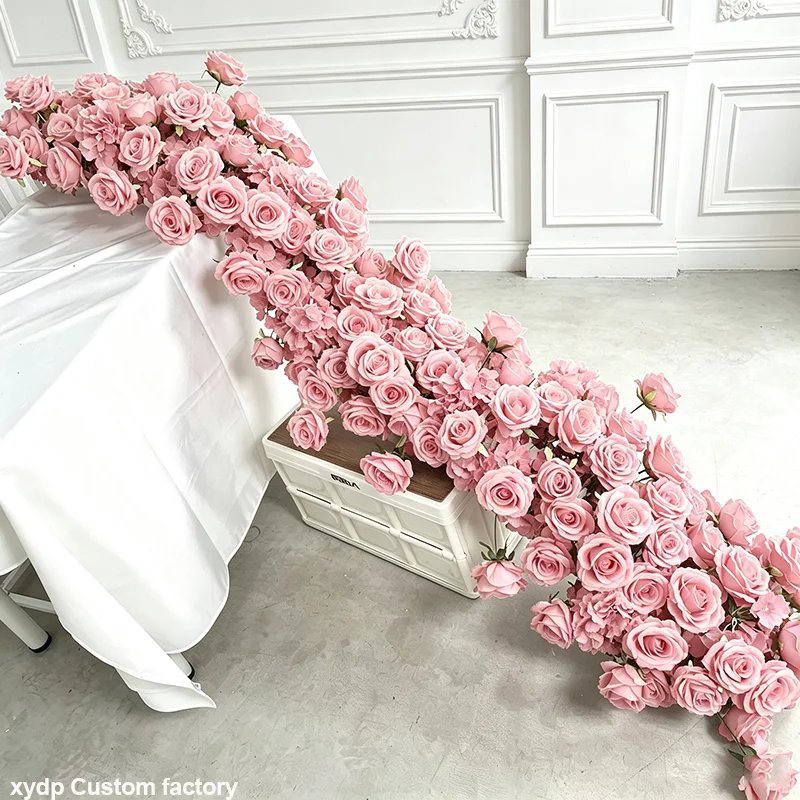 Künstliche Blumenreihe Rosen-Hortensien Sofa-Läufer Hochzeits-Hintergrund Tischdekoration Blumenreihe Dekor Florale Party-Präsentations-Requisiten – Detail 6