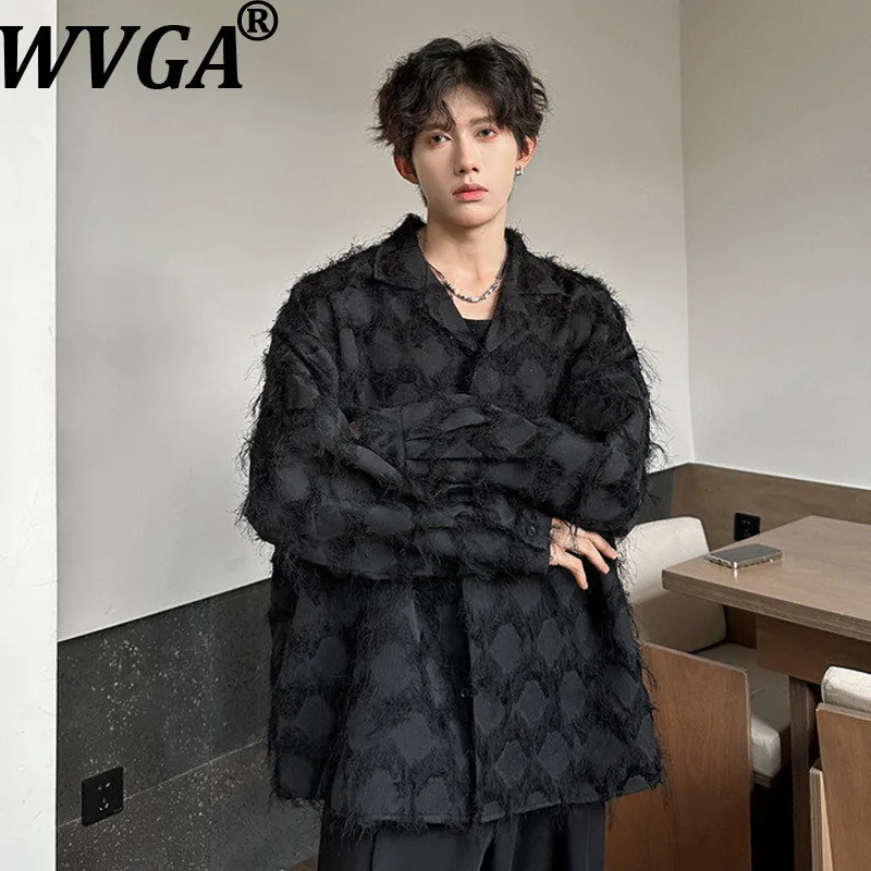 WVGA Spring Autumn New Men Tide Tassel Trendy Long Sleeve Shirts Niche Chic Casual Korean Style Turn-Down Collar Tops Ins W17397