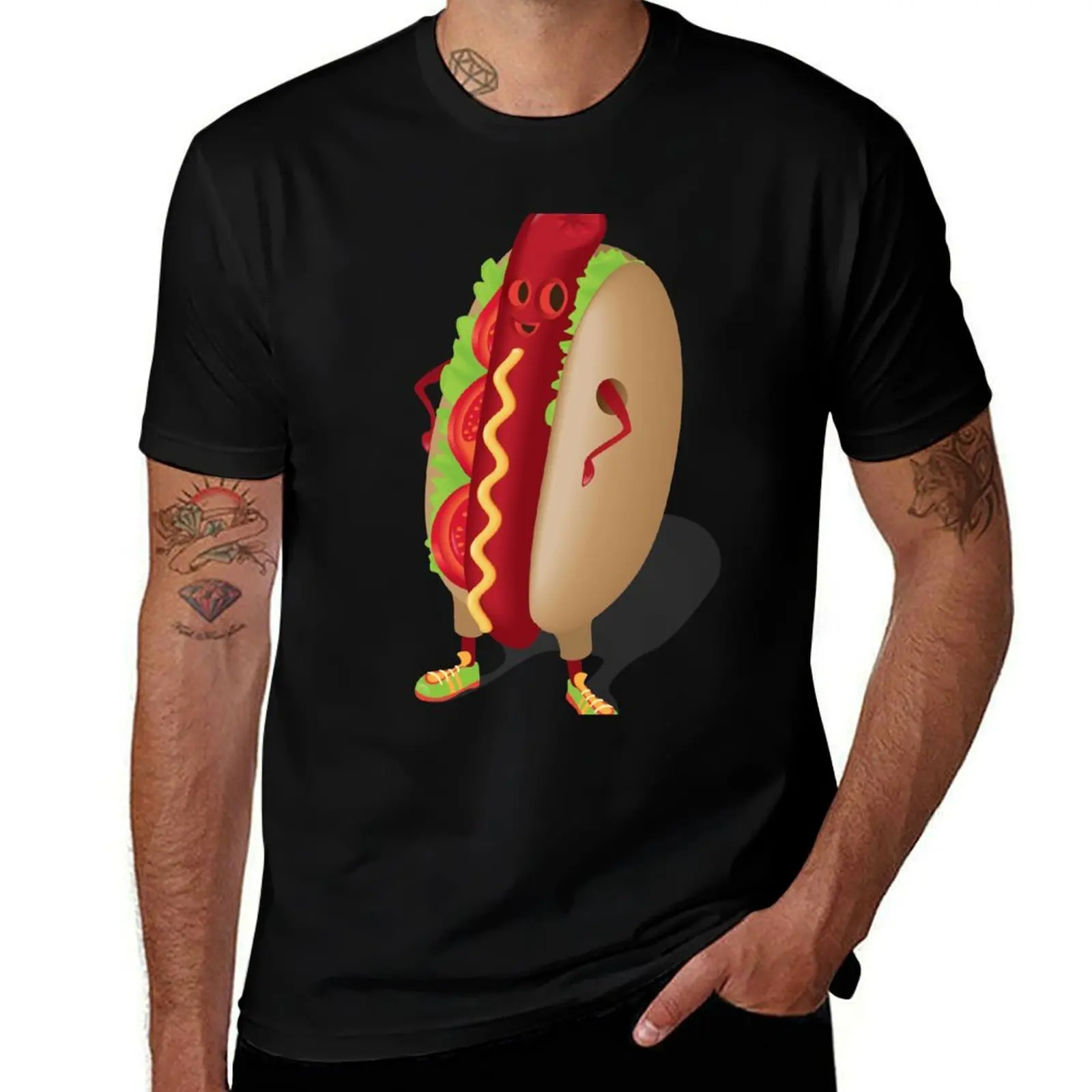 Happy Hotdog T-Shirt Industrial Work Tee Shirt T-Shirt