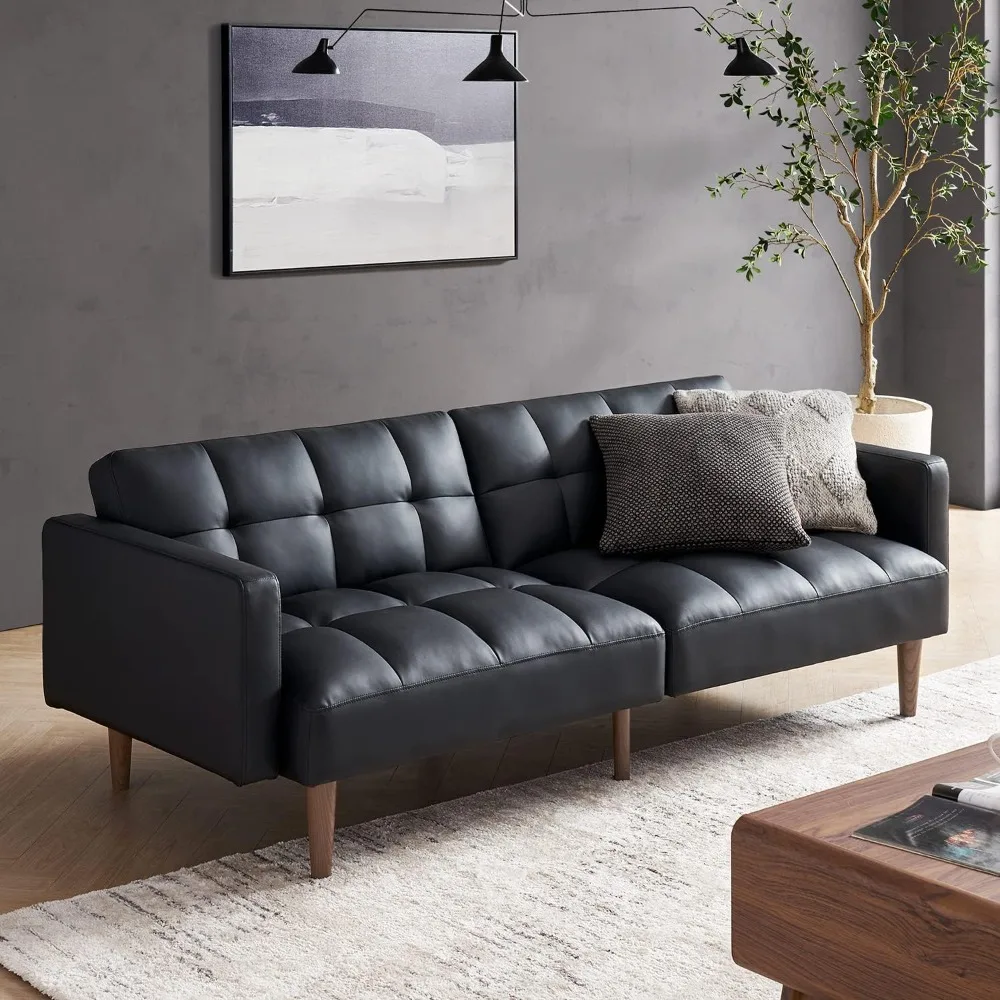 Mid Century Modern Futon Sofa Bed, Convertible Couch and Loveseat, Sleeper Sofa for Living Room