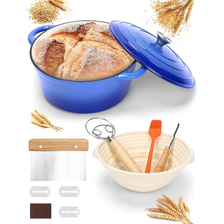 

Чугунная голландская печь с эмалированным покрытием 6QT для ремесленной выпечки хлеба и приготовления на ударе с защитой в комплекте.