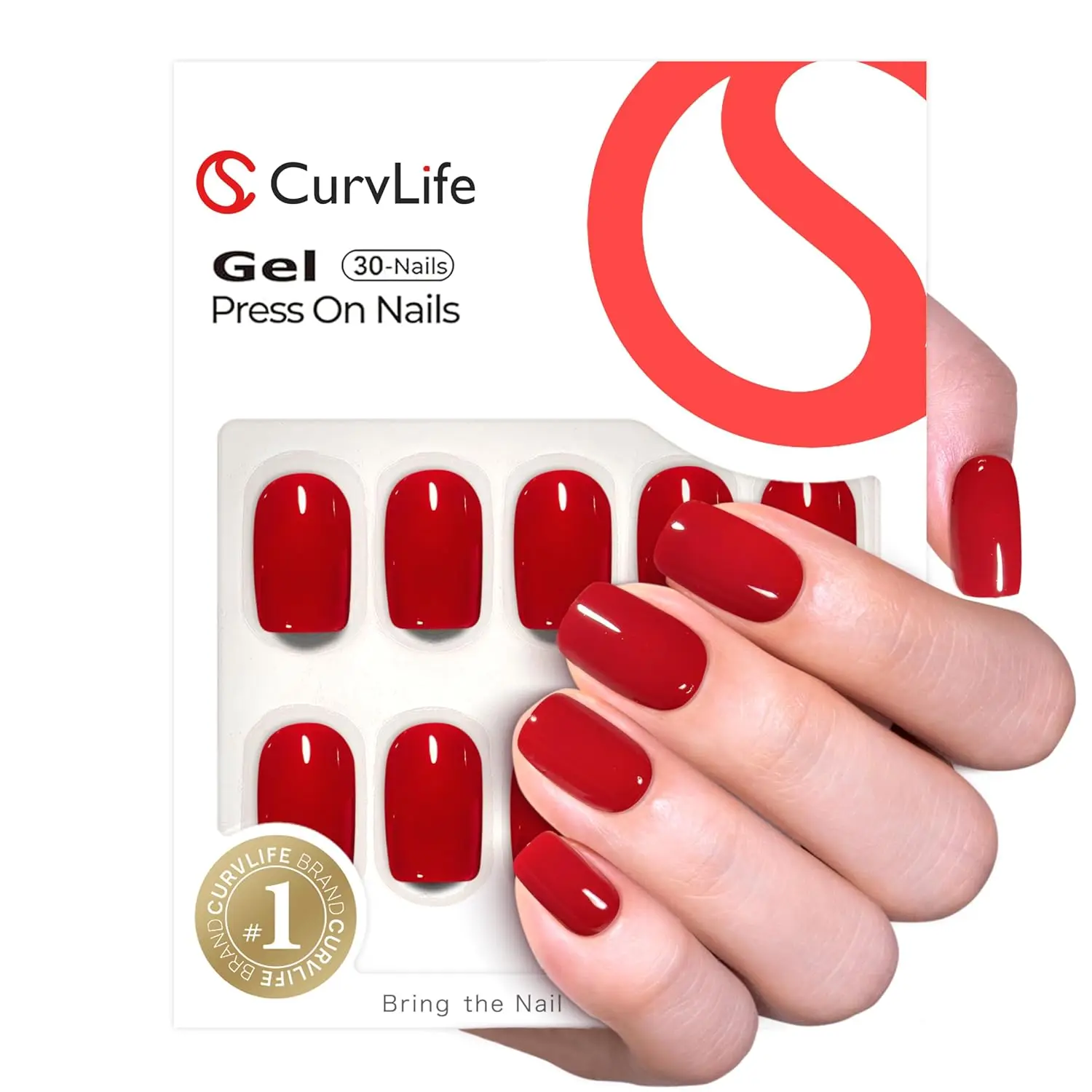 

Soft Gel Short Press on Nails - Clear Red Oval Fake Nails with Glossy Finish, 15 Sizes Reusable Nail Kit for Christmas