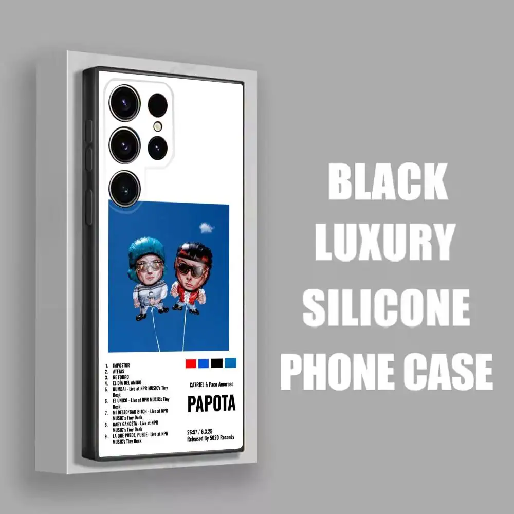 حافظة هاتف C-CA7RIEL P-Paco Amoroso PAPOTA لهاتف سامسونج S25، S24، S21، S22، S23، S30، Ultra، S20، Plus، Fe، Lite، 5G غطاء أسود