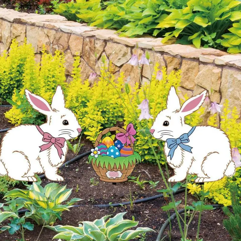 Happy Easter Decoration Ornament For Garden Life-like Rabbit Statues Sculptures Funny Art Rabbit Ornament Easter Garden Plug