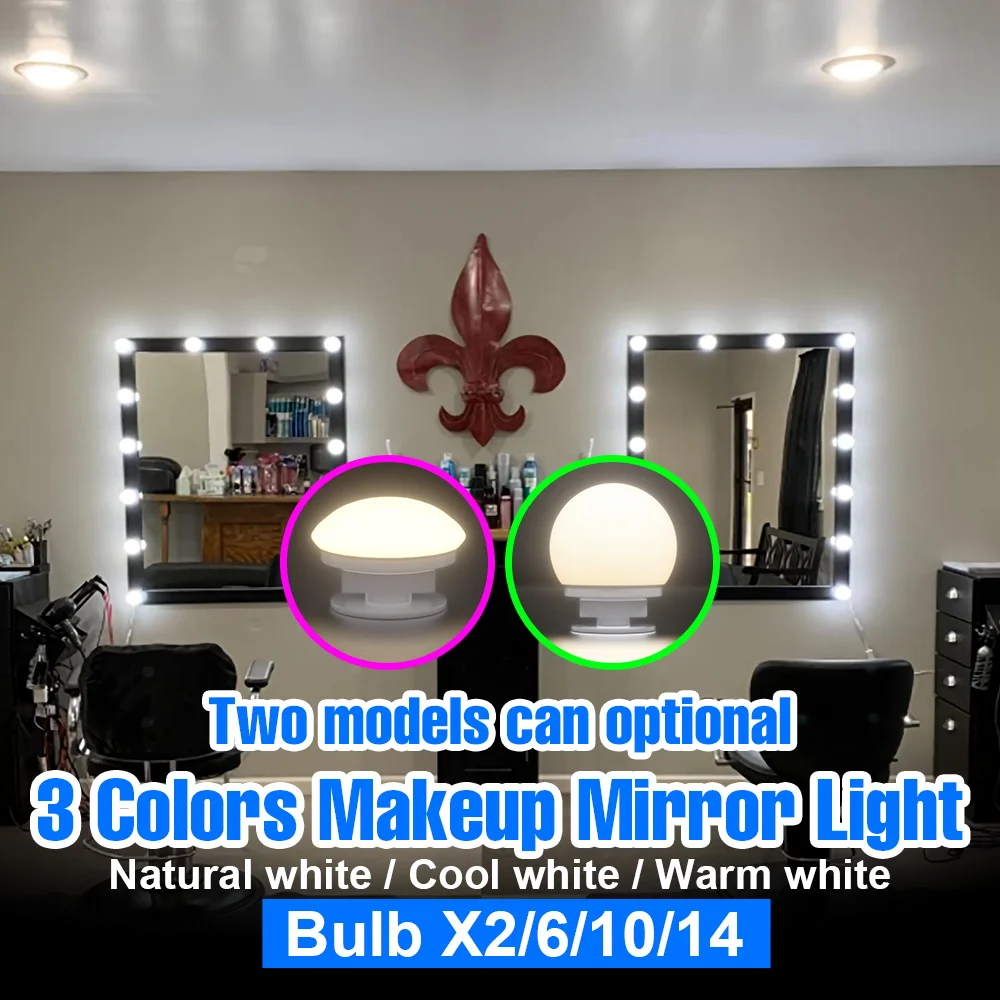 LED Make Up Mirror Light 3 Colors Stepless Dimming USB Dressing Table Lamp 5V Bedroom Mirrors Decoration Lighting Touch Sensing