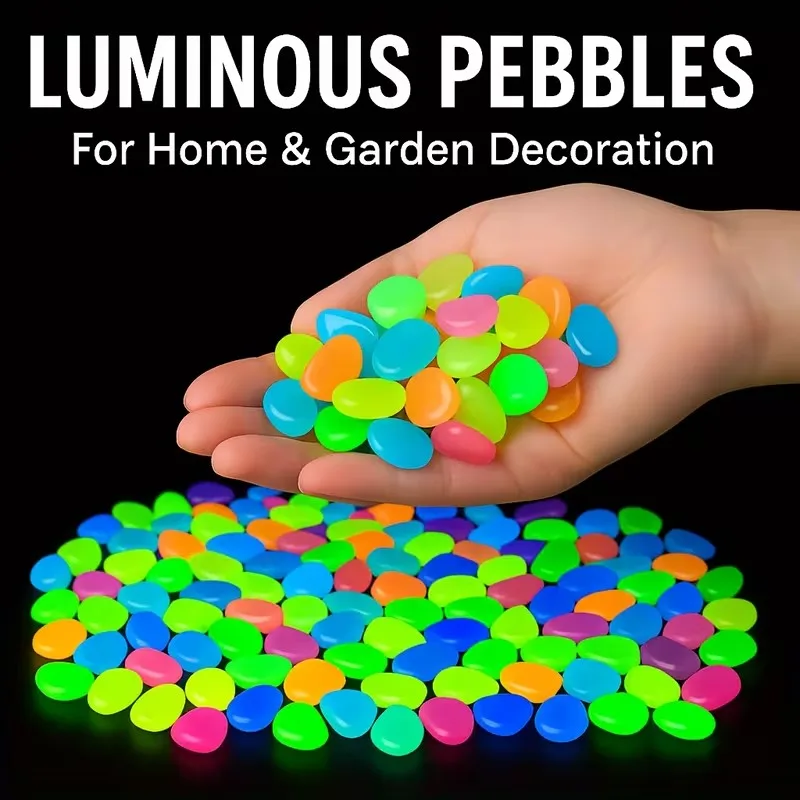 300pcs Artificial Luminous Stones Glow in The Dark Rocks Garden Pebbles Garden Fish Tank Yard Patio Lawn Walkways DIY Decoration