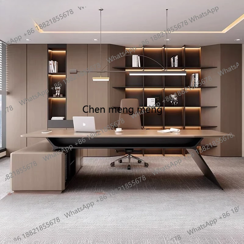 

Single boss table simple modern leader desk light luxury office large desk president table combination