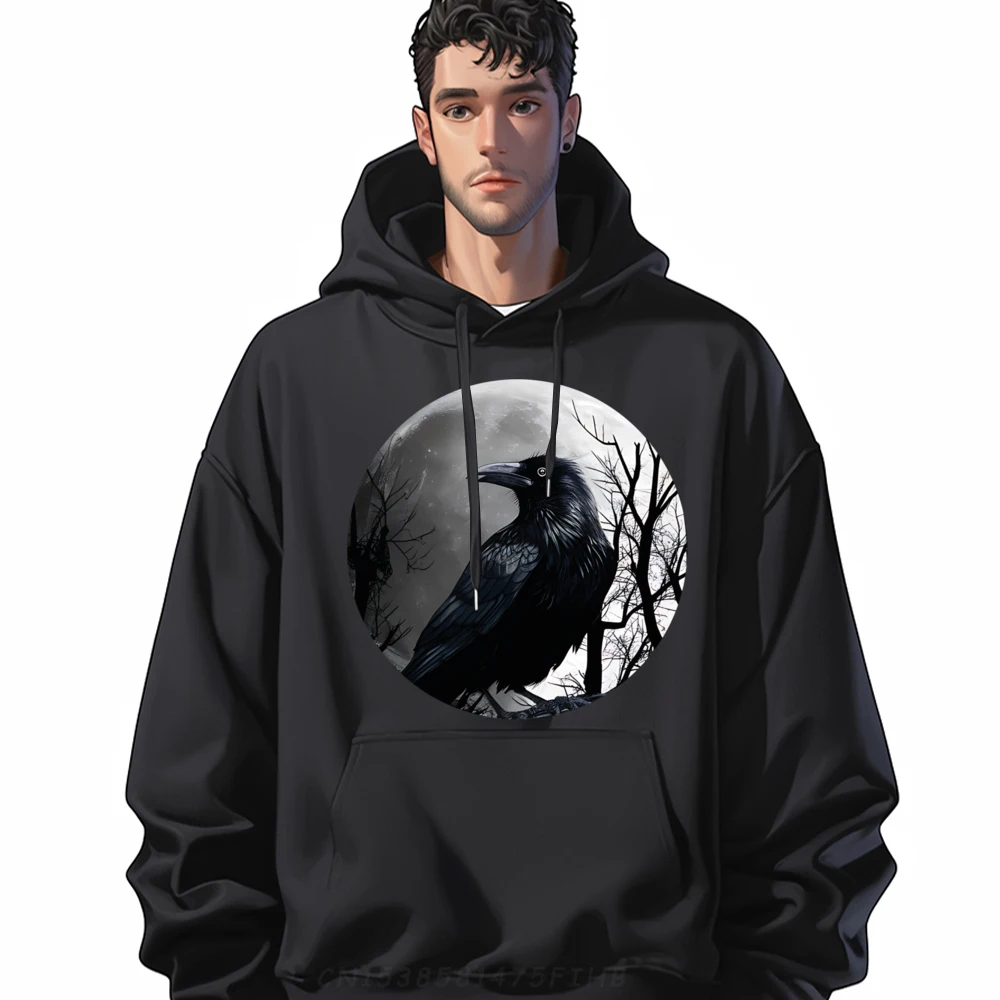 

Black Bird Crow Moon Men Kid Black art Full Moon Raven Luxury Hoodies SKIN-FRIENDLY Man Clothes