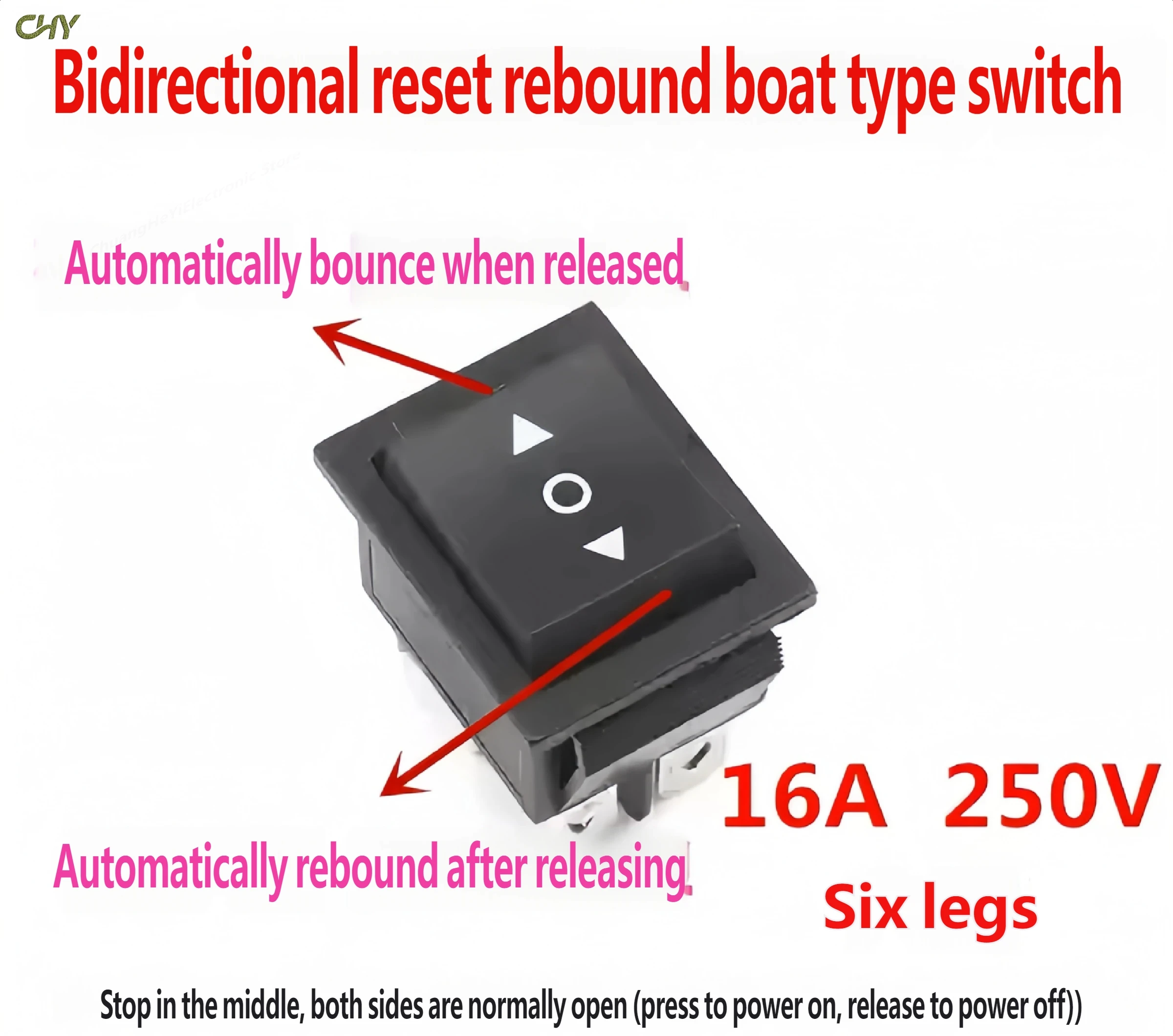 KCD4 Self-Resetting 6-Pin 3-Gear Rocker Switch for Electric Heating Table Lifting Control 16A