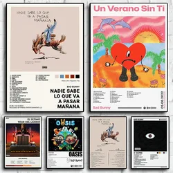 팝 랩 앨범 커버 Bad Bunny Neues 캔버스 미학 힙합 록 Un Verano Sin Ti 밴드 Canva 인쇄 벽 아트 룸 장식